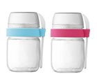 2 compartmentalized takeaway pots for pink yoghurt and blue sky