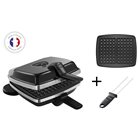 Black electric waffle iron for 2 waffles non-stick plates.