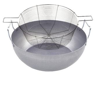 Steel fry pan 28 cm with tin-plated steel basket