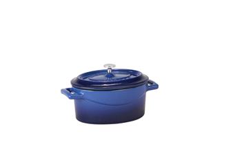 Mini oval casserole dish in cast iron - blue