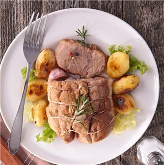 Roast veal cooked in the oven at a low temperature