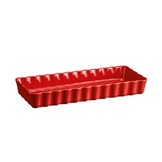 Emile Henry long rectangular pie dish in red ceramic