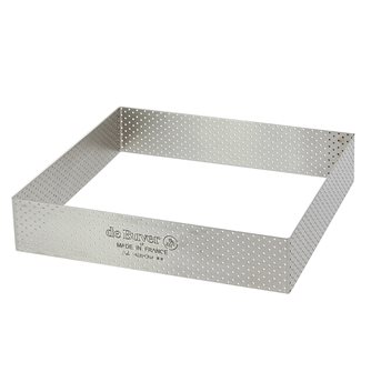 Pie ring square 20x20 cm perforated in stainless steel with straight edges of 3.5 cm
