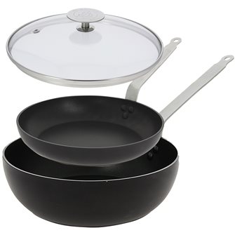 Set stove 24 cm and sauté pan 28 cm with non-stick induction lid ultra resistant stainless tail made in France