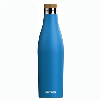 Sigg 0.5 litre isothermal stainless steel water bottle with Meridian electric blue stainless steel stopper.