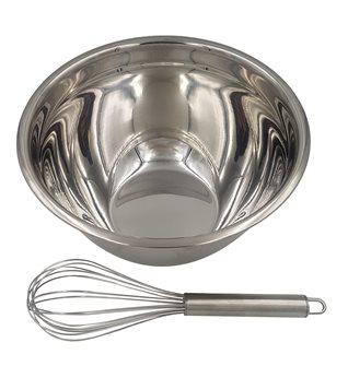 24 cm stainless steel pastry bowl with 25 cm stainless steel whisk